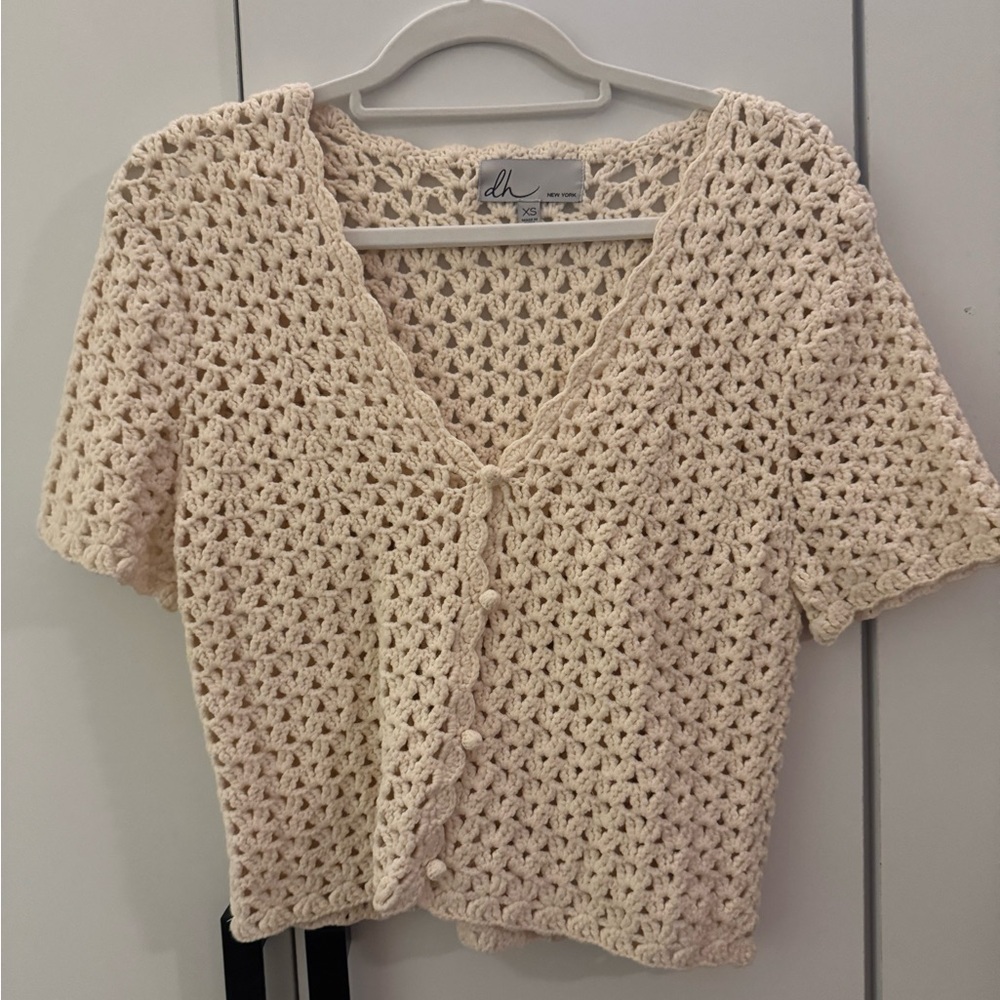 dh NEW YORK Cream Crochet Blouse